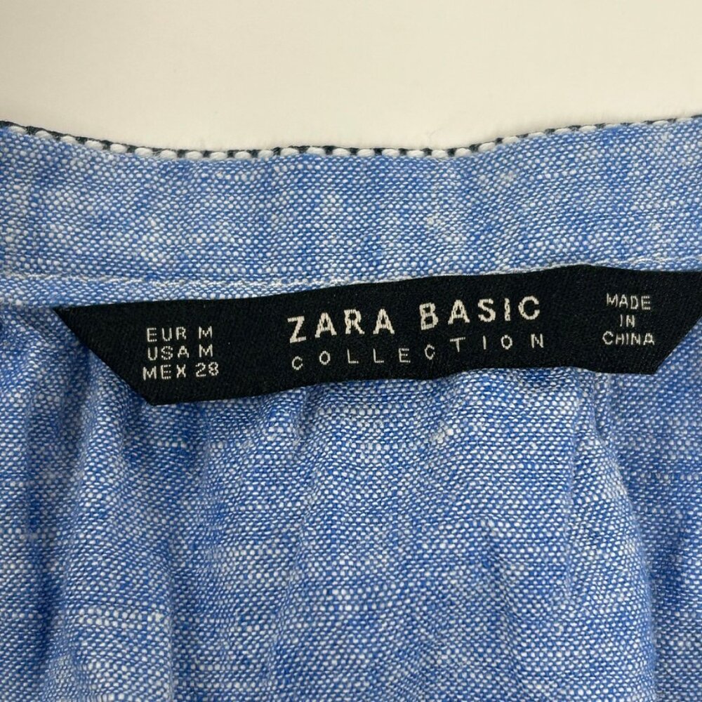 Zara Basic Blue Peasant Top Medium Boho Embroider… - image 8